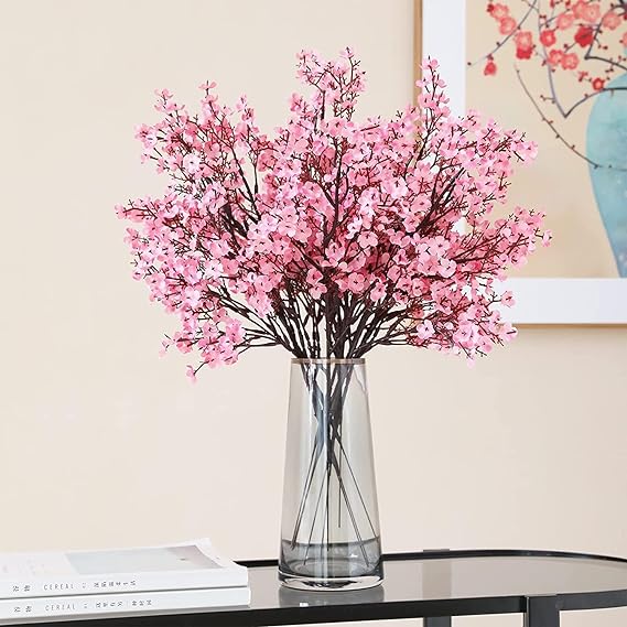 SWADESI STUFF Pack of 5 Artificial Baby Breath Gypsophila Flowers Bunches for Vase Pot Home Decoration for Home Decor Living Room Side Table Centerpiece (Vase not Included)(Pink)