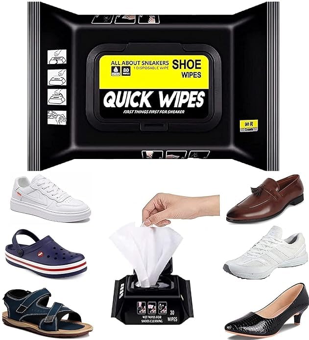 WIDEWINGS Shoe Wipes Sneaker Wipes (1 Pack of 80 Pcs) Instant Sneaker Cleaner Shoe Cleaning Wipes Sneaker Wipes for Shoes Quick Remove Dirt Stain Shoe Cleaner