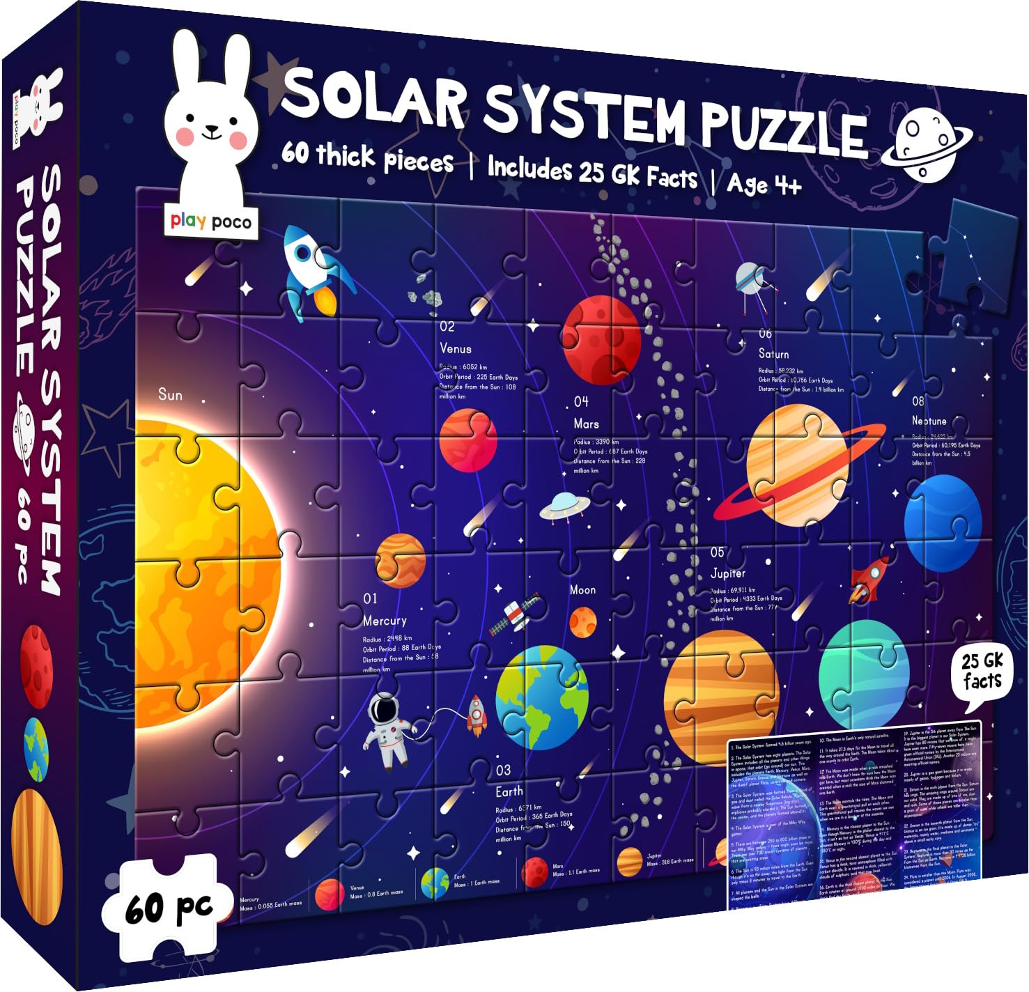 Play Poco Solar System Puzzle for Kids Ages 3-8, 60 Piece Floor Puzzle - Educational Puzzle - Learn About Planets - Birthday Gift for Boys & Girls