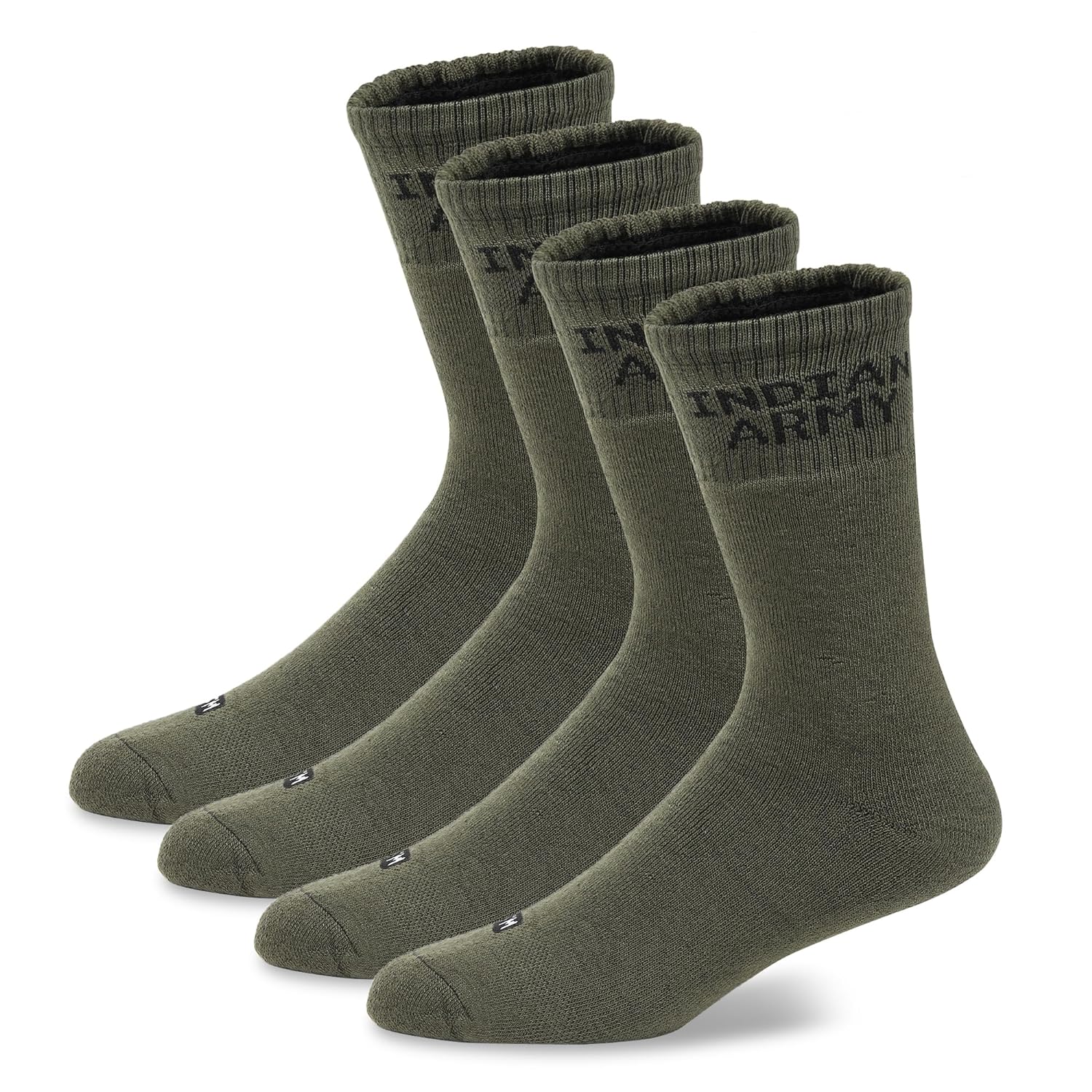 Fitness Mantra® 4 Pairs Full Length Socks | Free Size| Padded Cushion| Breathable| Color -Army| Indian Army|