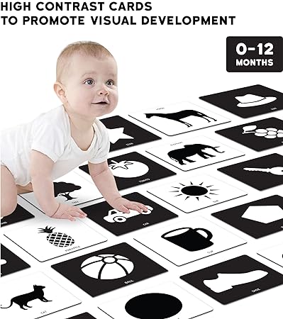 Play Poco High-Contrast Flash Cards Set for New Born Baby and Infants,60 Pictures,Visual Stimulation and Brain Development, Black and White Learning Cards (0-12 Months)