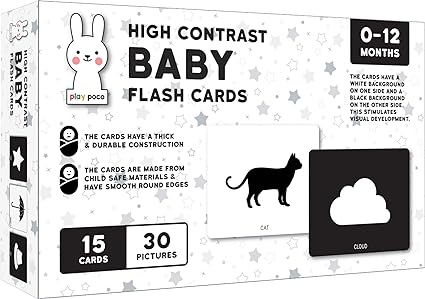 Play Poco High-Contrast Flash Cards Set for New Born Baby and Infants,60 Pictures,Visual Stimulation and Brain Development, Black and White Learning Cards (0-12 Months)