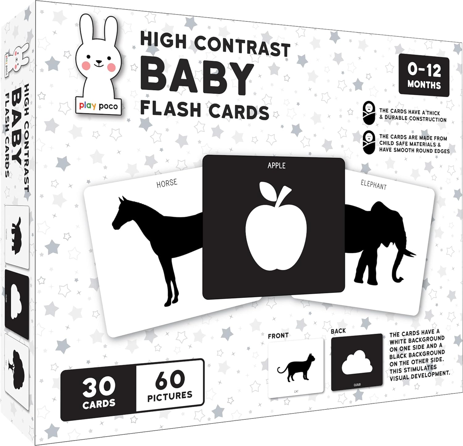 Play Poco High-Contrast Picture Cards Set for New Born Baby and Infants,60 Pictures,Visual Stimulation and Brain Development, Black and White Learning Cards (0-12 Months)