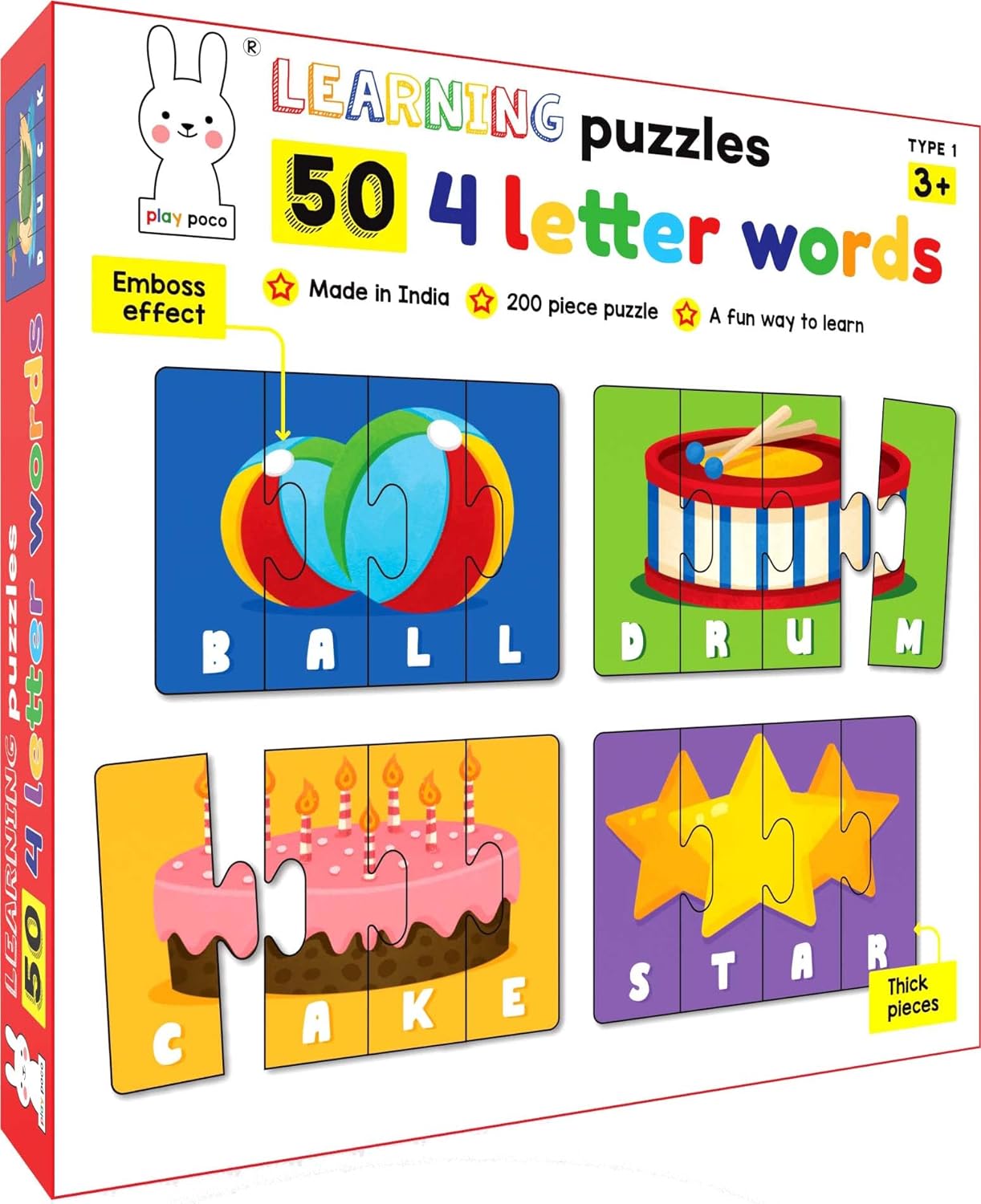 Play Poco Spelling Fun Type 5-200 Piece Spelling Puzzle-Learn to Spell 50 Four Letter Words-Beautiful Colourful Pictures (Age 3+), Kids