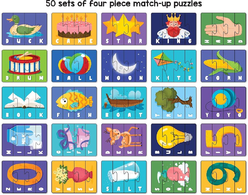 Play Poco Spelling Fun Type 5-200 Piece Spelling Puzzle-Learn to Spell 50 Four Letter Words-Beautiful Colourful Pictures (Age 3+), Kids