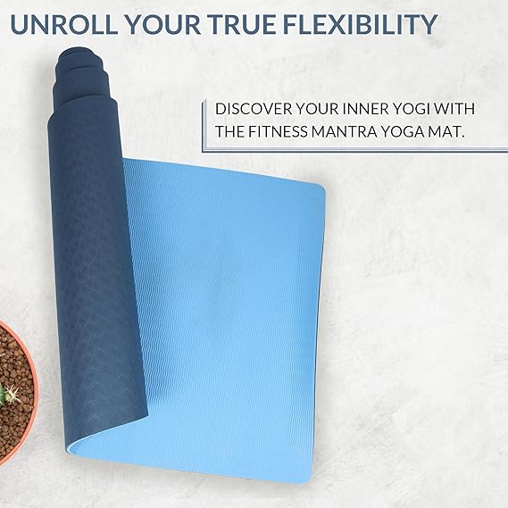 Fitness Mantra® TPE Dual Color Anti-Slip Yoga Mat with Cover Bag for Gym Workout and Yoga Exercise for Men & Women Fitness| 1 Piece| 6mm| 24"x72"| Dual Color| Premium|