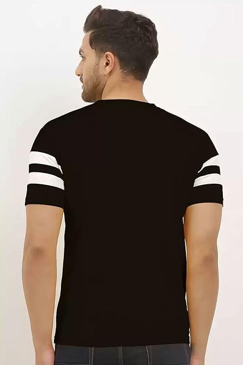 SWADESI STUFF Regular Fit Striped Round Neck Half Sleeve 2 Line T-Shirt for Men