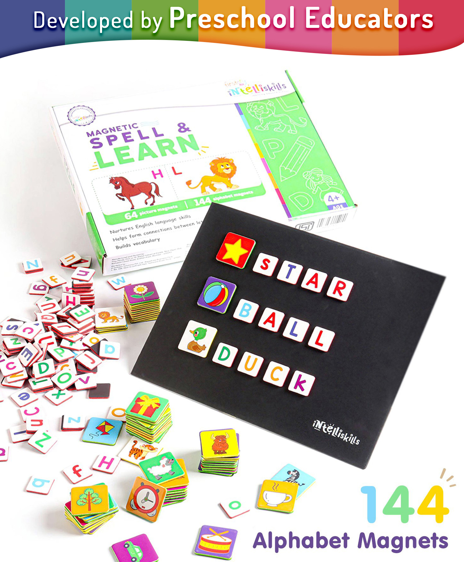 Intelliskills Language Series Magnetic Spell & Learn - 64 Picture & 144 Alphabet Magnets