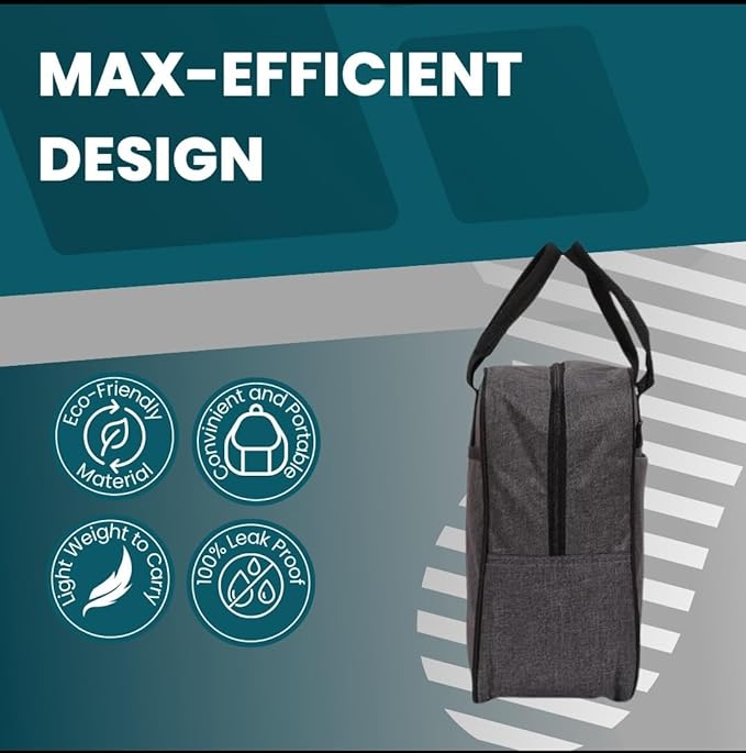SMARZEC Insulated Tiffin Bag with Leakproof Hot and Cold Storage Design for Men, Women & Kids | Lunch Bag for Office, College, Picnic, School, Travel Bottle Holder with Multiple Pockets (Grey)
