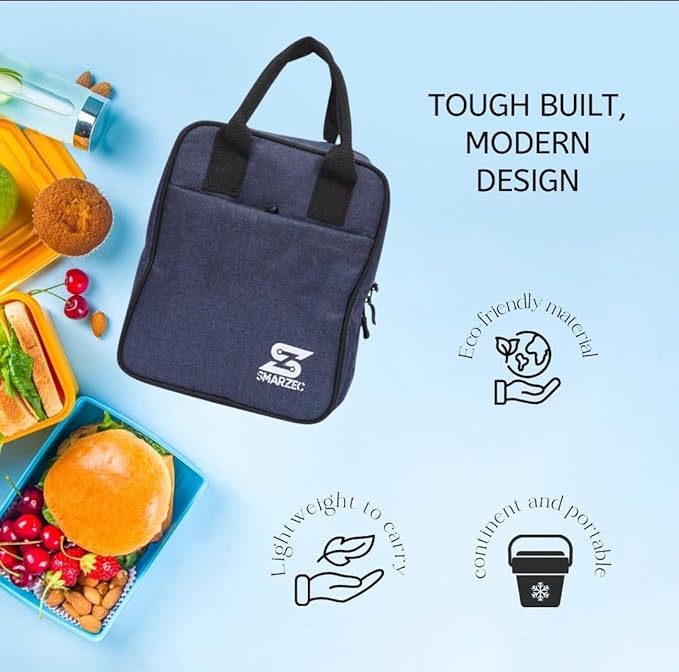 SMARZEC Insulated Tiffin Bag with Leakproof Hot and Cold Storage Design for Men, Women & Kids | Lunch Bag for Office, College, Picnic, School, Travel Bottle Holder with Multiple Pockets (Grey)