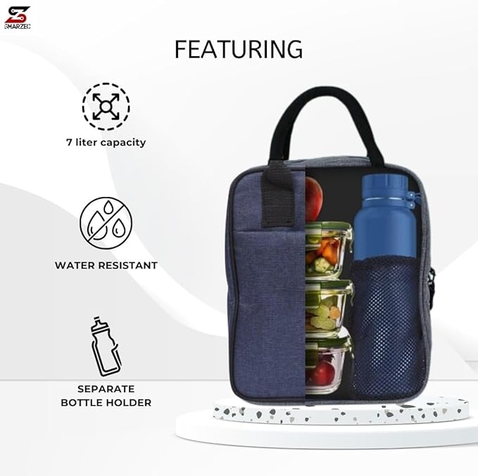 SMARZEC Insulated Tiffin Bag with Leakproof Hot and Cold Storage Design for Men, Women & Kids | Lunch Bag for Office, College, Picnic, School, Travel Bottle Holder with Multiple Pockets (Grey)