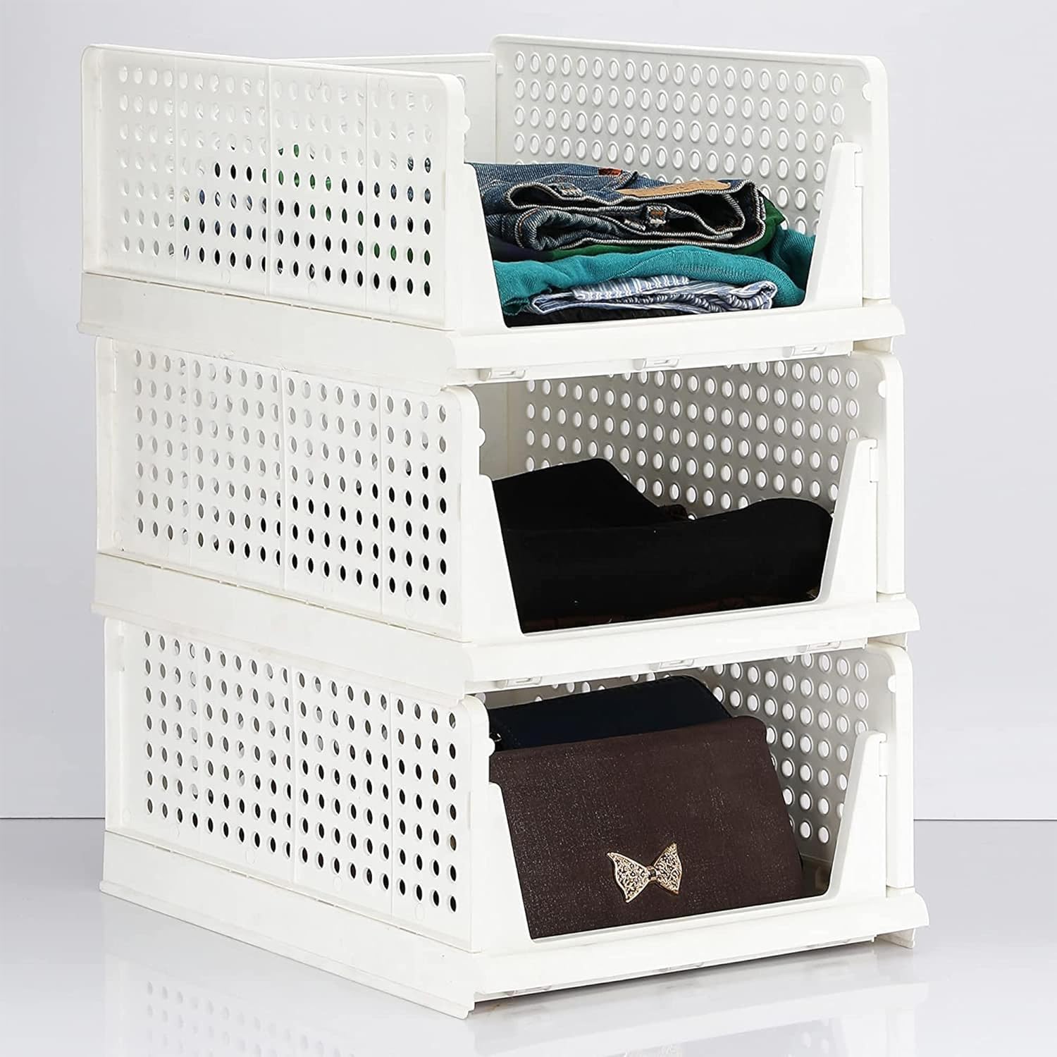 Zollyss Clothes Organiser for Wardrobe Cupboard Organizer for Clothes Foldable and Stackable Closet Organizer for Wardrobe Drawer Organizer for Clothes Plastic, 4 Pcs