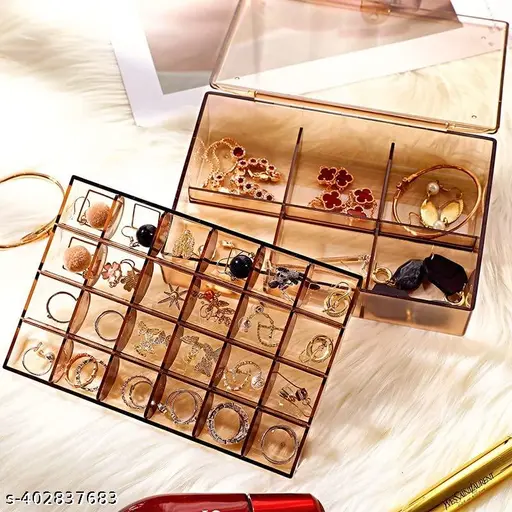 Esspy 1Pc 30 Grid Jewelry Organizer, Multi-Layer Makeup Box, Jewelry Storage Boxes, Plastic Storage Box(Dustproof Trays, Large Space, Brown)