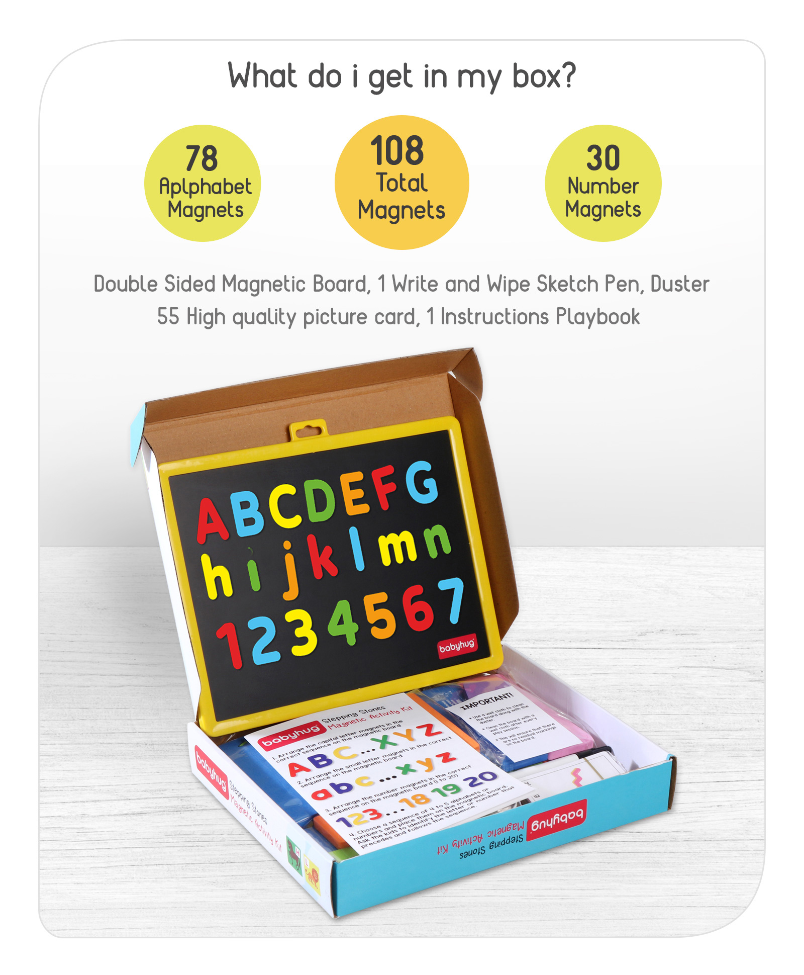 Babyhug Stepping Stones Magnetic Writing Activity Kit - 52 Picture & 108 Total Magnets