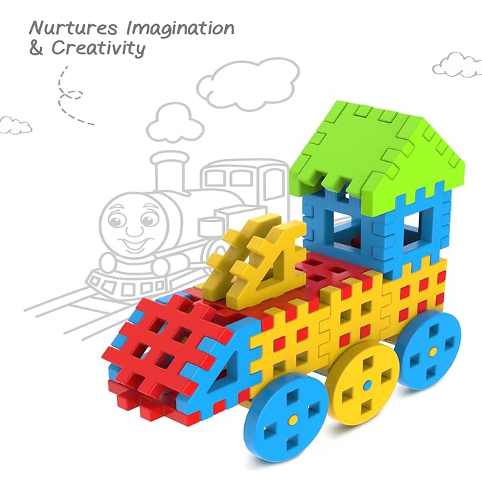 Intelliskills Premium 47 Pcs Huge Waffle Connector Building Blocks with Wheels & Smooth Edges for Kids|Fun Play with Unlimited Formations Construction Puzzle for Boys & Girls|Best Gift for Children