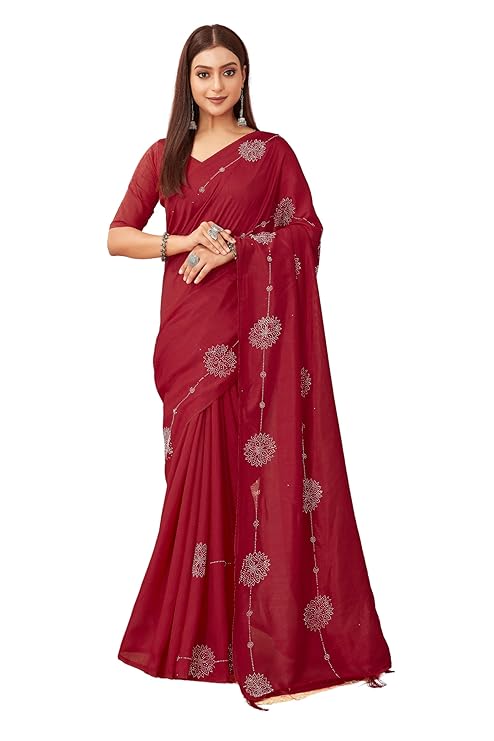 SWADESI STUFF Vichitra Silk Saree with Banglory Silk Blouse & Stunning Crystal Fix Embellishments - Elegant Indian Ethnic Wear for Women