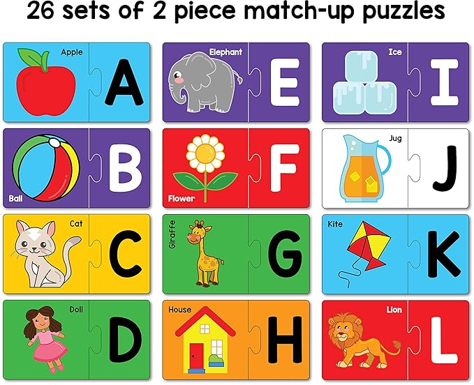 Play Poco Alphabet Fun Type 4 - 52 Piece Alphabet Matching Puzzle - 7 Different Ways to Play and Learn - Includes 52 Thick Puzzle Cards with Beautiful Illustrations