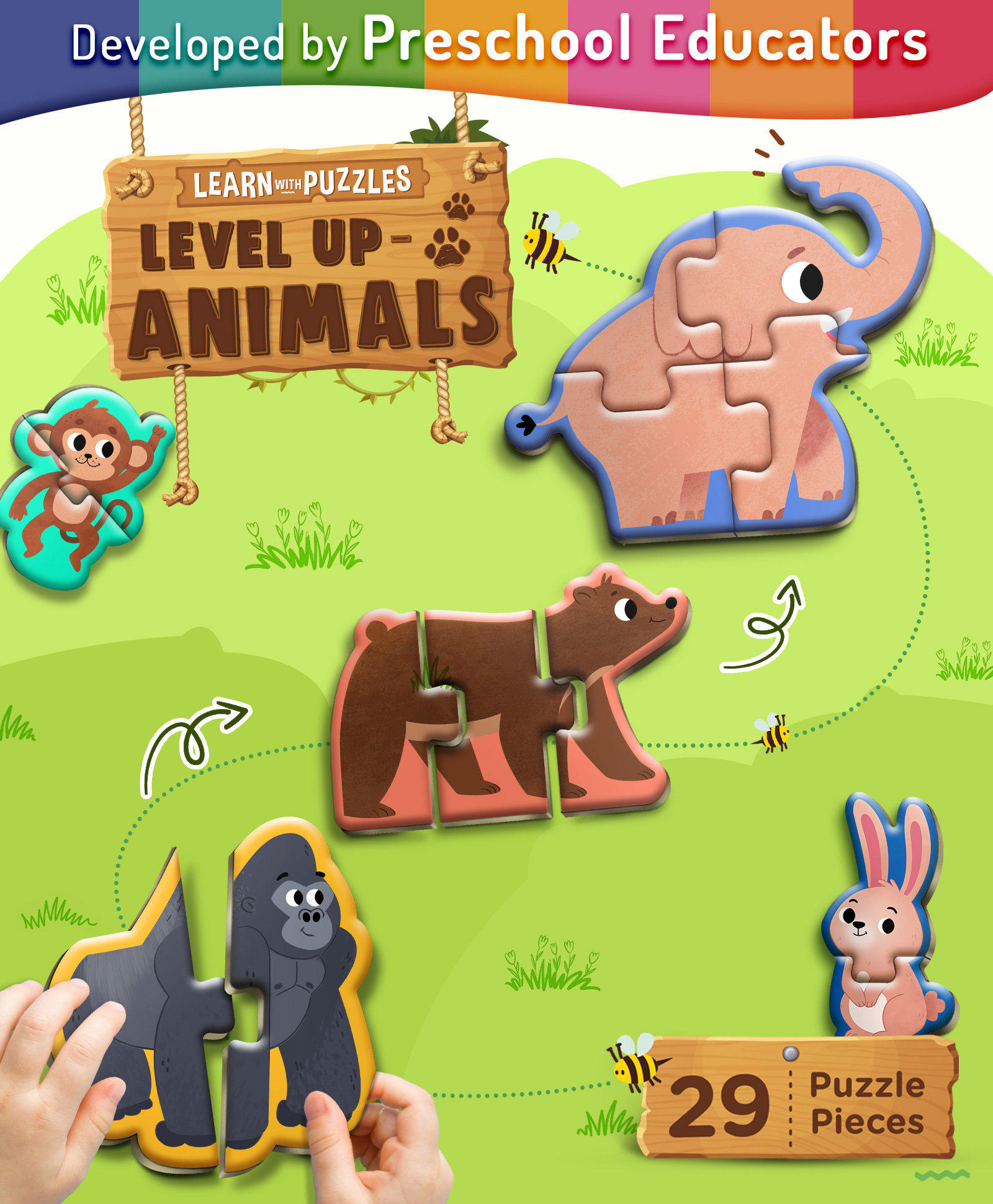 Intelliskills Premium Level Up Animal Puzzles - 29 Pieces