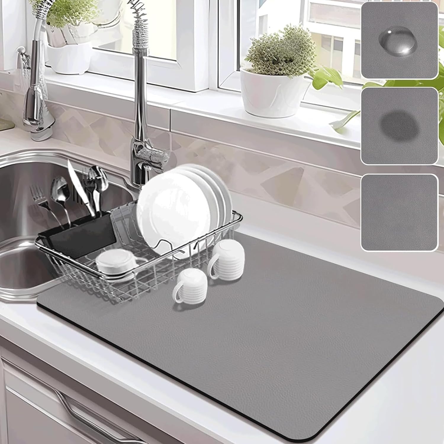 Kmils Kitchen Mat for Wet Utensil, Utensil Drying mat, Dish Drying Mat, Water Absorbing mat for Kitchen, Kitchen Super Absorbent Draining mat (60cm X 40cm) (Multicolor) (Pack of 1)