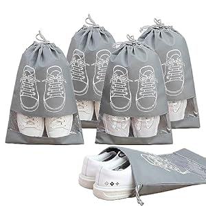 Zollyss Non-Woven Shoe Bags Pouches Travel Cover for Shoe Storage & Travelling Drawstring Bags Dust Cover, Grey (Pack of 5) (Grey, Pack of 5)
