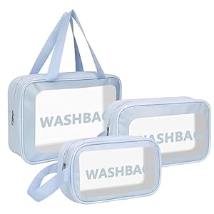 Sadvidhya Multi-Functional Makeup Pouch for Women | Toiletry Storage Wash Bag | Travel Organizer for Bath Accessories & Grooming Kit, Set of 3 Pouches (Blue)
