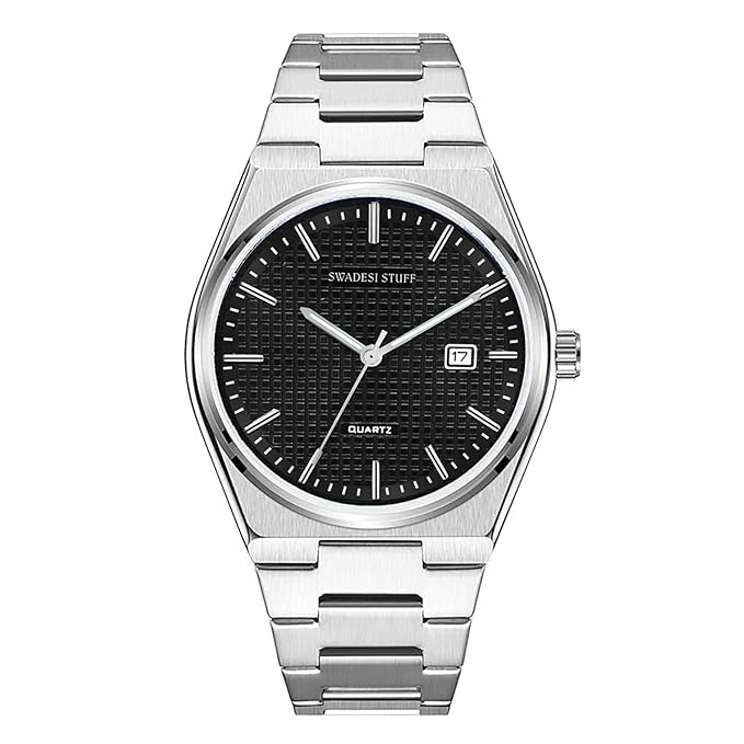 SWADESI STUFF Silver Stainless Steel Date Display Men Wrist Watch