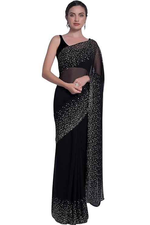 SWADESI STUFF Georgette Saree with Banglory Silk Blouse & Stunning Crystal Fix Embellishments - Indian Ethnic Wear for Women