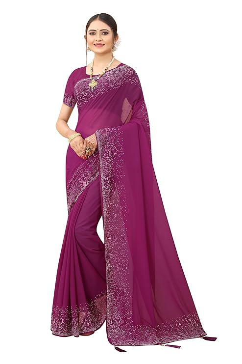 SWADESI STUFF Georgette Saree with Banglory Silk Blouse & Stunning Crystal Fix Embellishments - Indian Ethnic Wear for Women