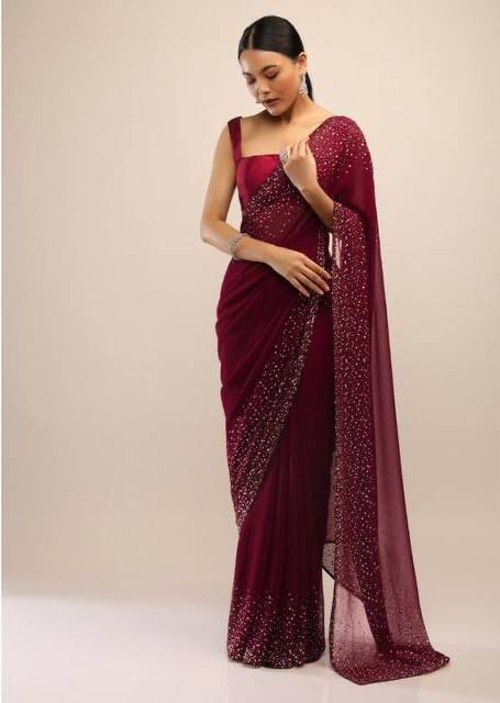 SWADESI STUFF Georgette Saree with Banglory Silk Blouse & Stunning Crystal Fix Embellishments - Indian Ethnic Wear for Women