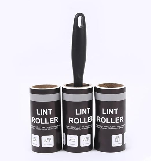 SAXAT lint Remover Roller for Clothes Lint Rollers Brush Reusable Sticky Cleaner Roller Easy Tear Sheets Travel Pet Hair 10cm Sheet Set of 3 Rolls 180 Sheets, 60 Each lint roll Remover (Design 1)