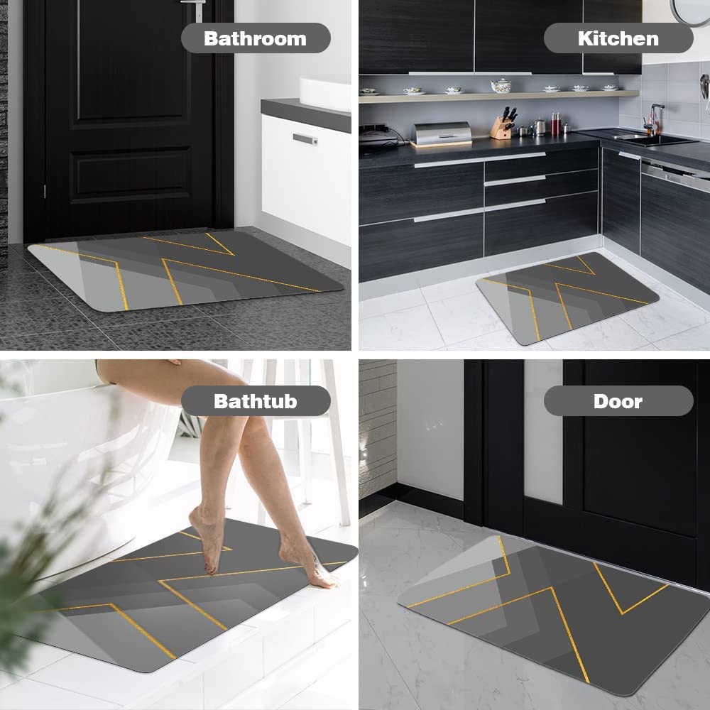 VHKD Water Absorbent pvc rectangular mats for Bathroom Kitchen Door mat Anti Slip Skid Bath mat (Design 1 | 58 X 38), multi