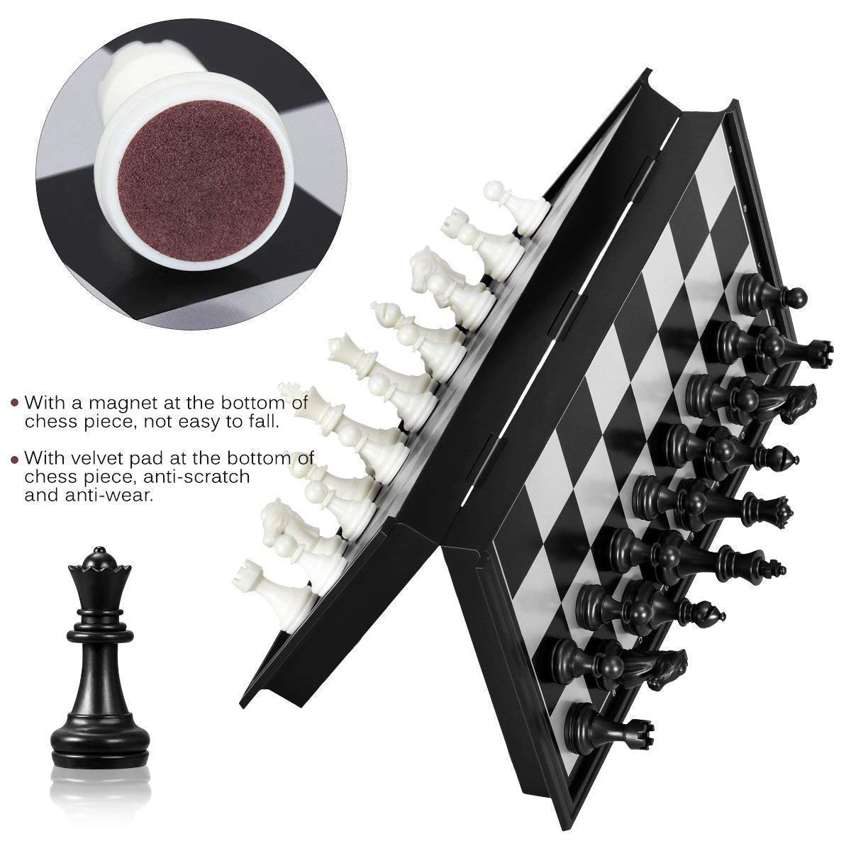 VHKD Magnetic Educational Toys Travel Chess Set with Folding Board for Kids and Adults 10 Inch Folding Chess Board Black Color