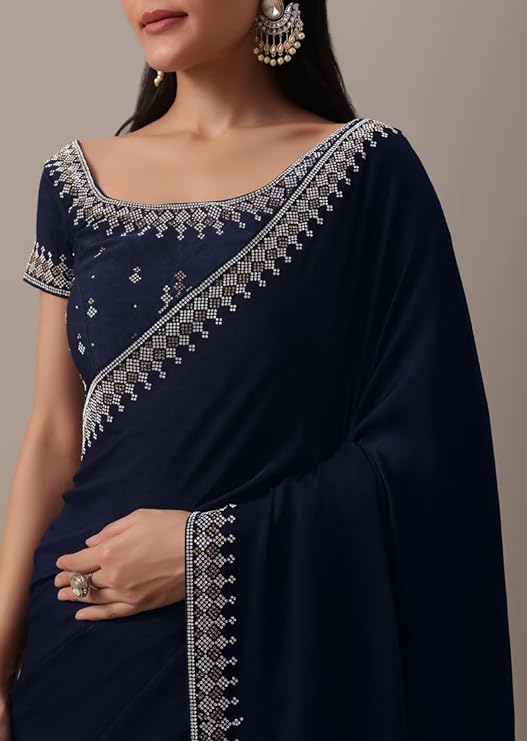 SWADESI STUFF Georgette Saree with Banglory Silk Blouse & Stunning Crystal Fix Embellishments - Ethnic Wear for Women