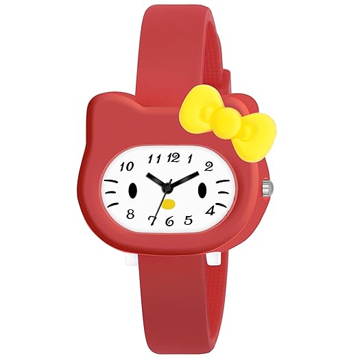 SWADESI STUFF White Dial Cute Kitty Cartoon Multi Color Rubber Strap Analog Watch for Girls