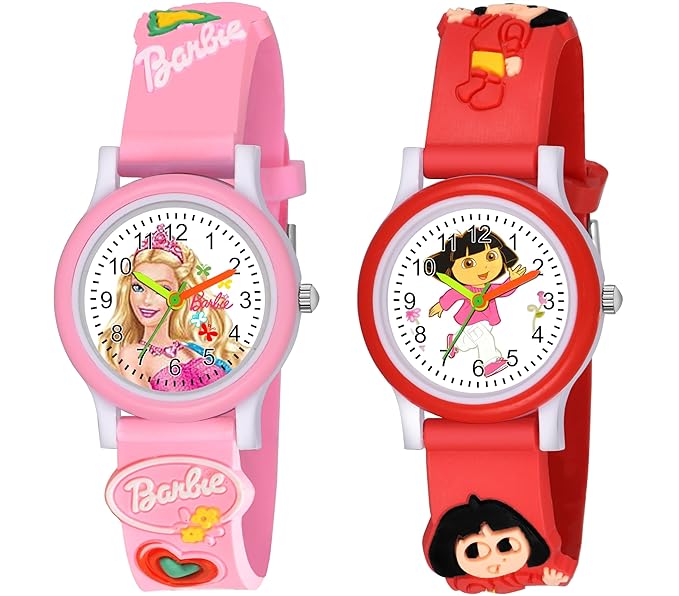 SWADESI STUFF White Dial Barbie Love Watch Rubber Analogue Girl's Watch Combo of 2