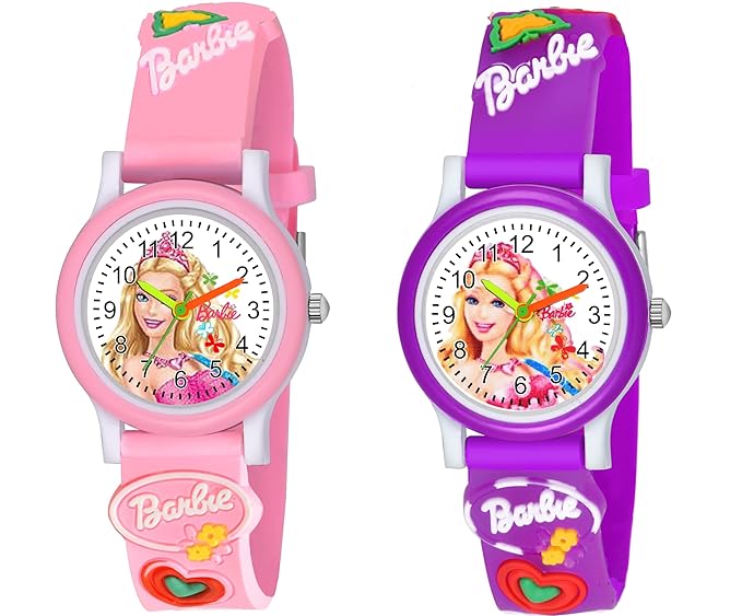 SWADESI STUFF White Dial Barbie Love Watch Rubber Analogue Girl's Watch Combo of 2