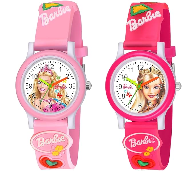 SWADESI STUFF White Dial Barbie Love Watch Rubber Analogue Girl's Watch Combo of 2