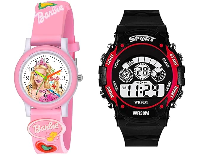 SWADESI STUFF White Dial Barbie Analog Watch & 7 Light Red Digital Girls Watch (Baby Pink, Red)