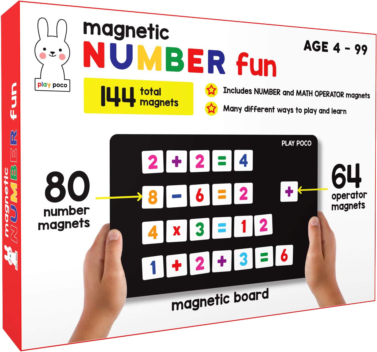 PLAY POCO Magnetic Number Fun - with 80 Number Magnets, 64 Operator Magnets, Magnetic Board and Equation Book - Learn Numbers, for Counting and Simple Math...