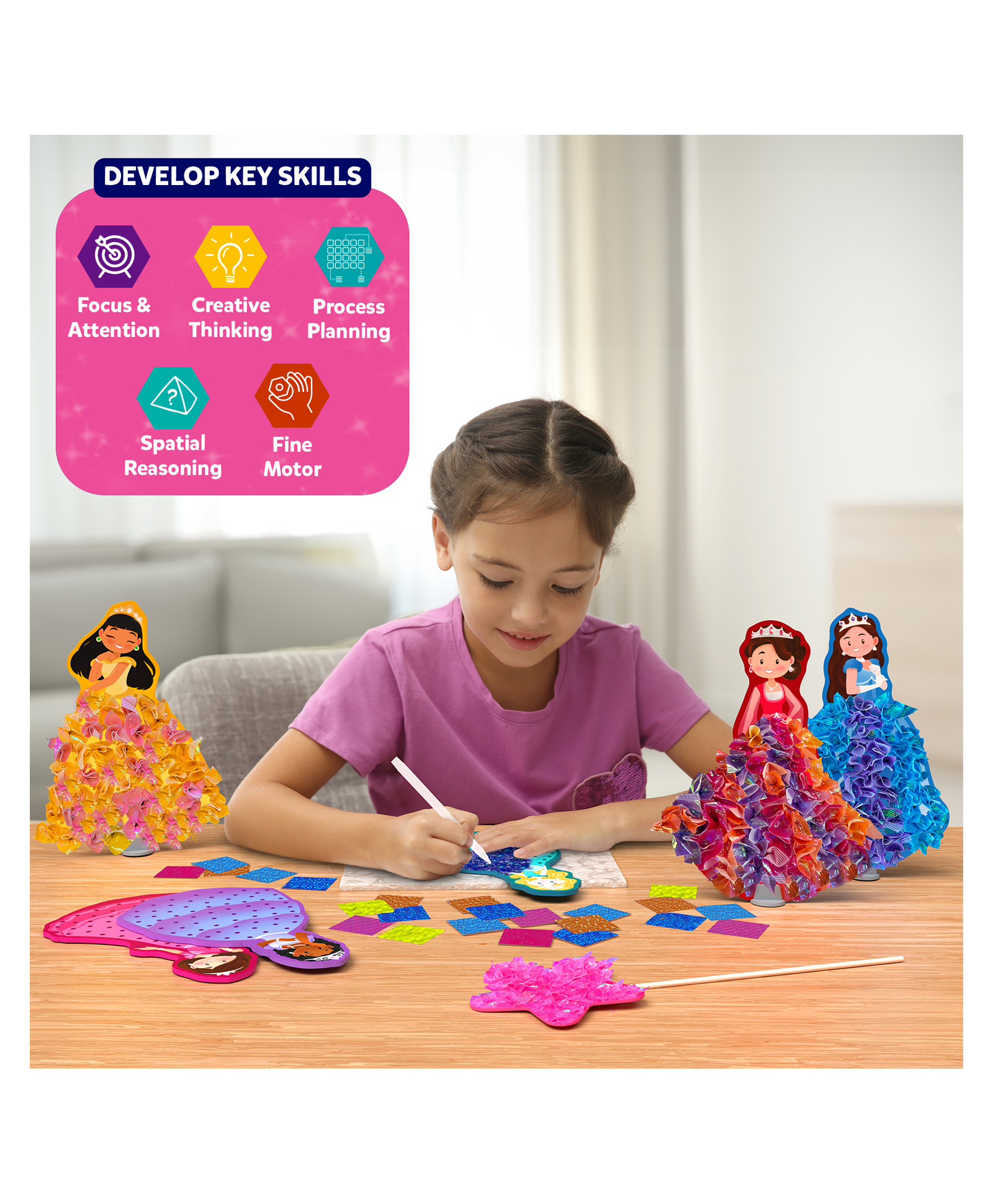 Skillmatics Art & Craft Activity - Poke-in Art Magical Princesses, Mess-Free Art for Kids