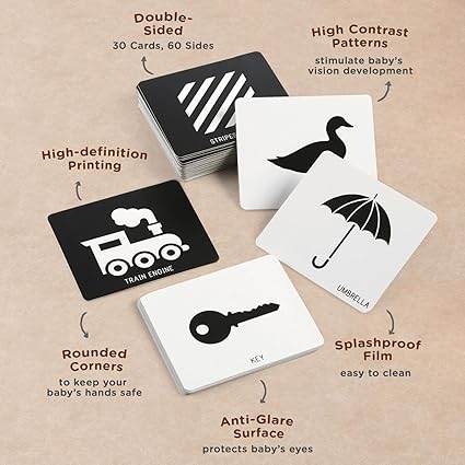 Play Nation Newborn & Infants High Contrast Premium Flash Cards | 30 Black & White Cards | Fun & Easy Learning Way for Babies | Best Birthday Gift for Babies | 0-12 Months | BIS Certified