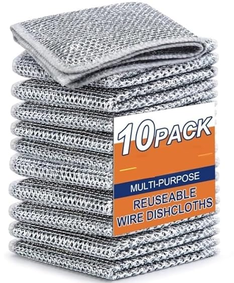 HKV Non-Scratch Wire Dishcloth & Gaps Cleaning Brush, Multipurpose Wire Dishwashing Rags for Wet and Dry, Easy Rinsing, Reusable, Wire Cleaning Cloth for Kitchen, Sinks, Pots
