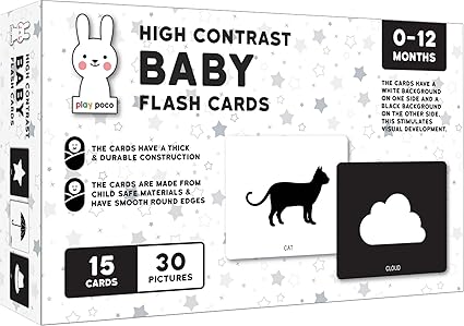 Play Poco High-Contrast Flash Cards Set for New Born Baby and Infants, 30 Pictures,Visual Stimulation and Brain Development, Black and White Learning Cards (0-12 Months)