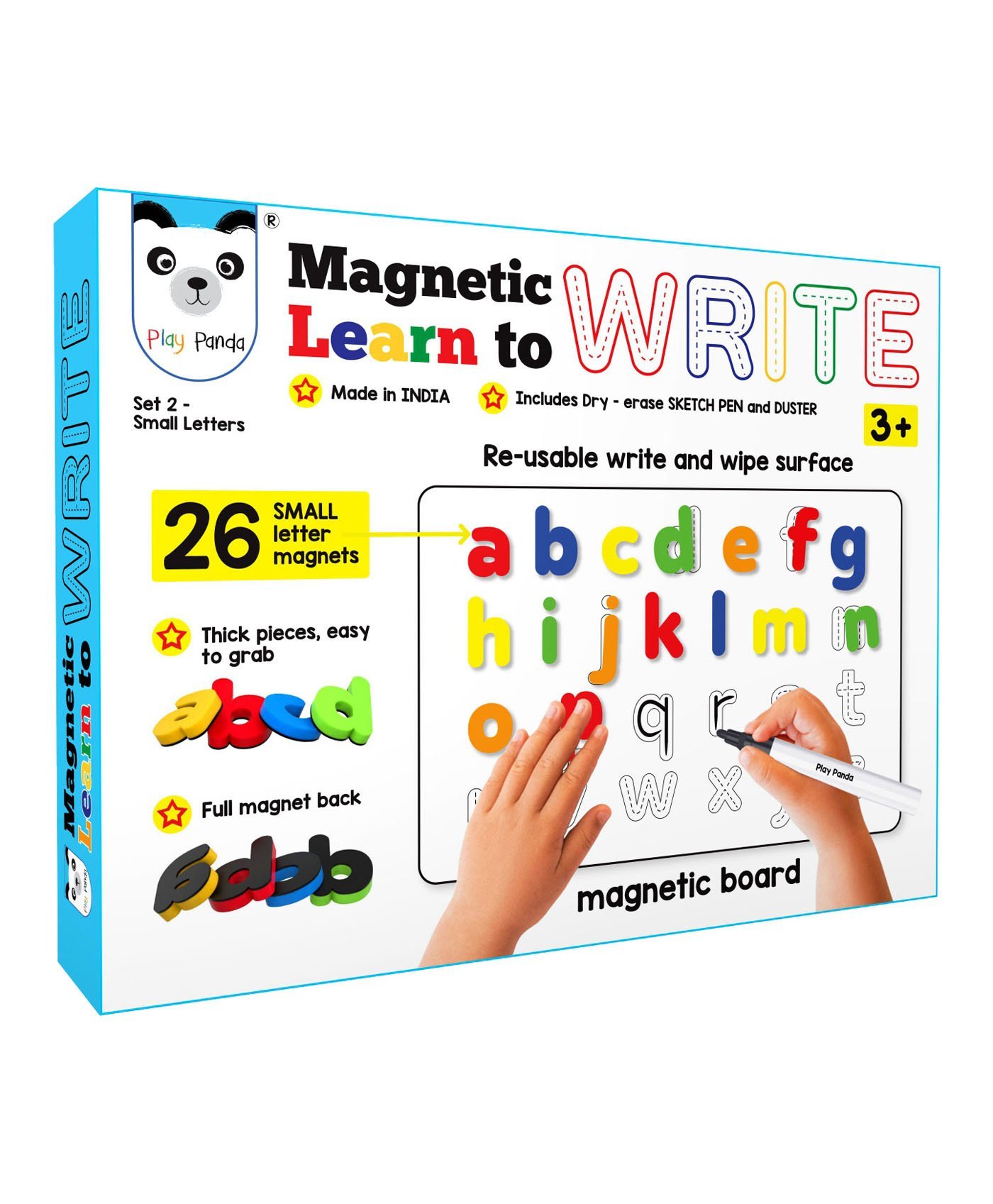 Play Panda Kids Magnetic Learn To Write Small Letters - Includes Write And Wipe Magnetic Board, 26 small Letter Magnets, Dry Erase Sketch Pen And Duster - Simplify Teaching & Learning, Red