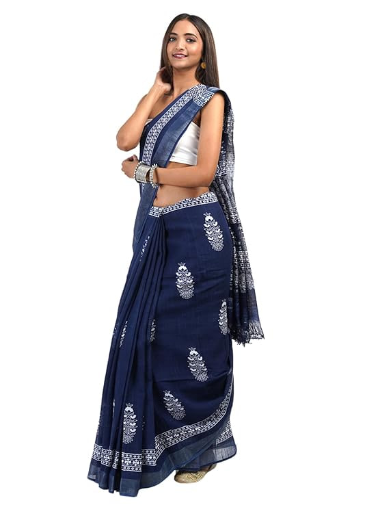SWADESI STUFF Chanderi Cotton Fabric & Digital Print, Cotton Blend Blouse saree for Women