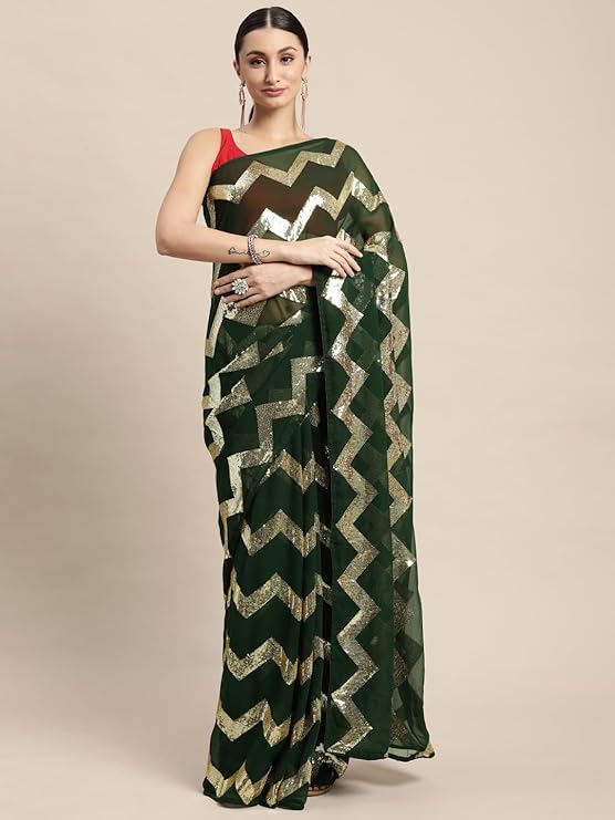 SWADESI STUFF Women Georgette Embroidered Saree, Cotton Blend Blouse
