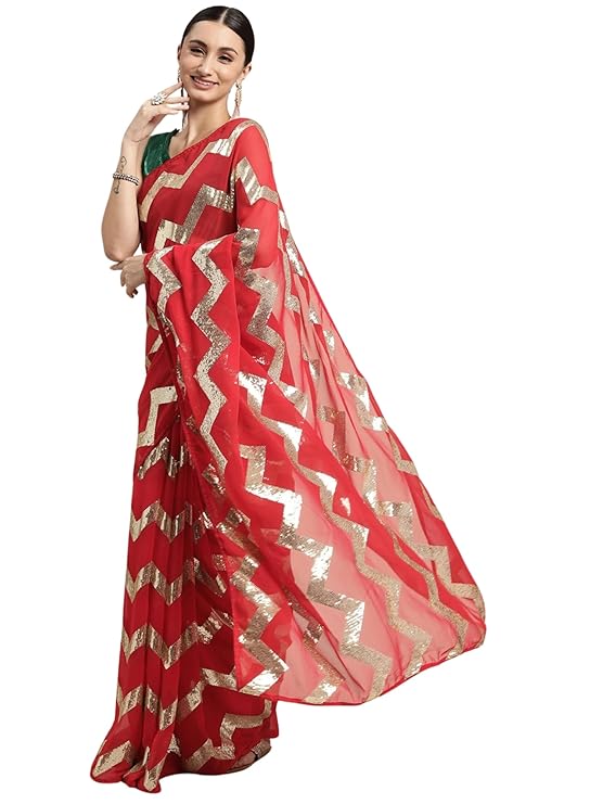 SWADESI STUFF Women Georgette Embroidered Saree, Cotton Blend Blouse