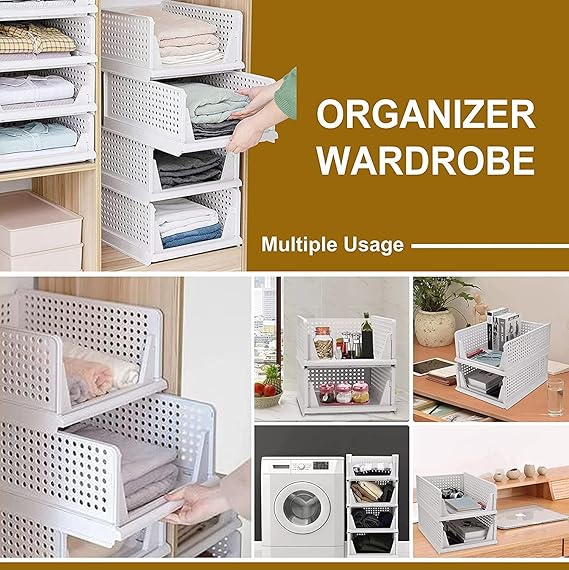 Rylan 1 Pieces Clothes Organizer For Wardrobe Cupboard Organizer For Clothes Foldable And Stackable Closet Organizer Drawer Organizer For Clothes, Almirah Space Organizer For Cupboard-White