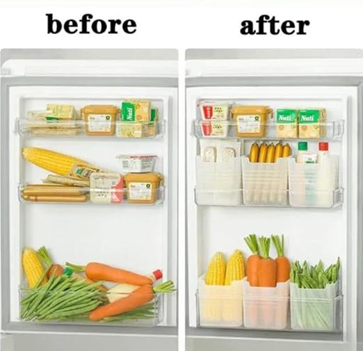 Rylan 6 fridge storage boxes multipurpose containers for storage Space-saving Refrigerator Side Door Organizer for fridge kitchen Fruits, Vegetables Storage Containers- transparent