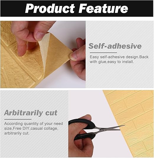 Rylan Self-Adhesive Waterproof PE Foam 3D Wall Panels Wallpaper Sticker for Bathroom, Living Room, and Home Decoration (70 x 77cm, Appx. 5.8Sq Feet)-1 Piece-Beige